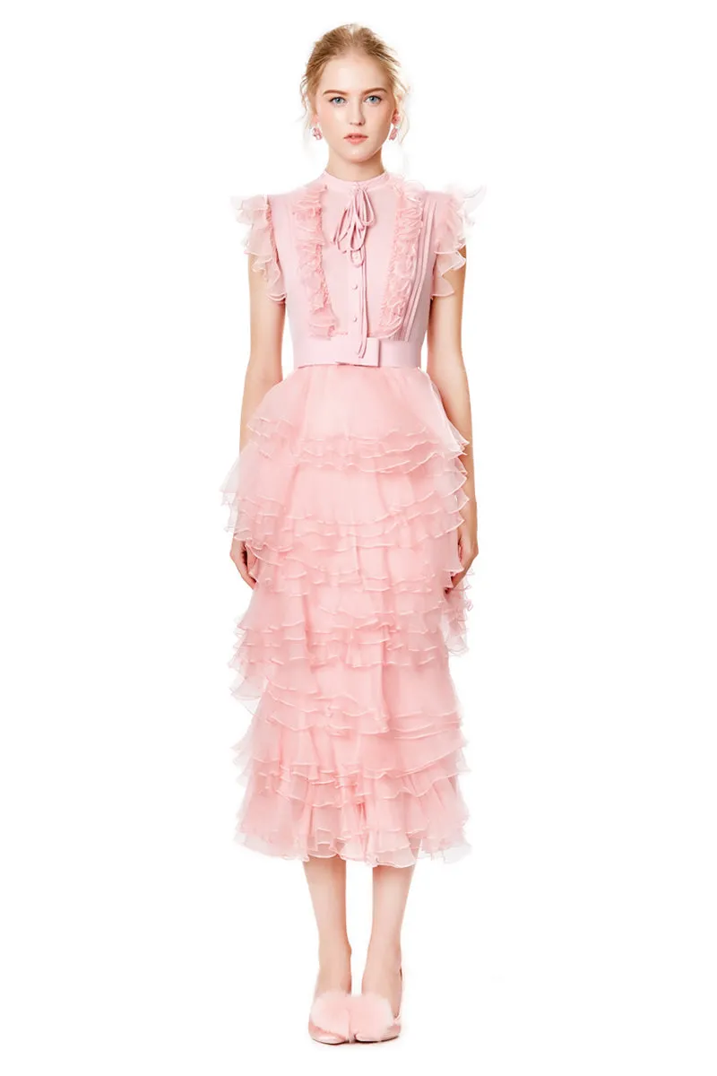 Silk Ruffles Tiered Midi Dress