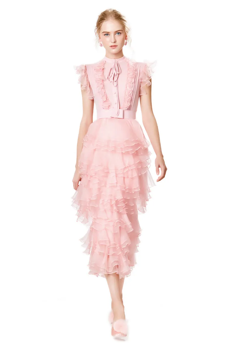 Silk Ruffles Tiered Midi Dress