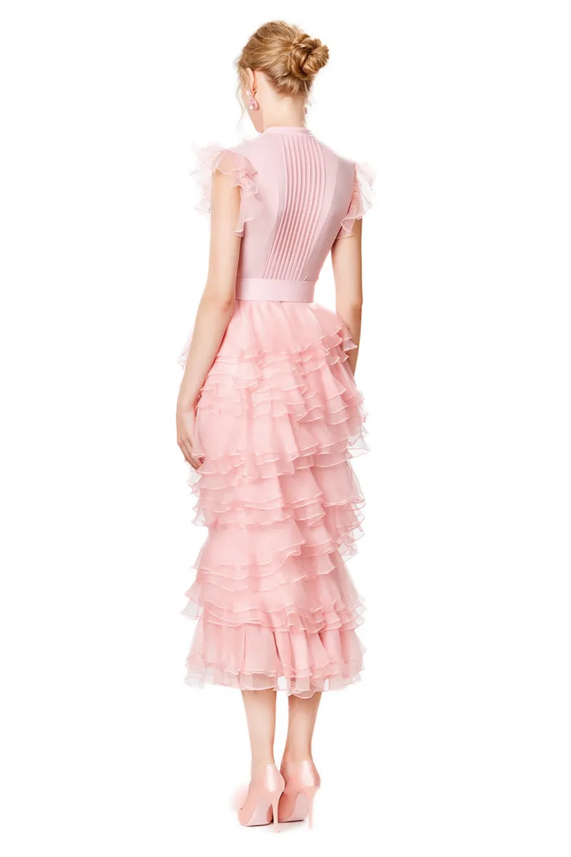 Silk Ruffles Tiered Midi Dress