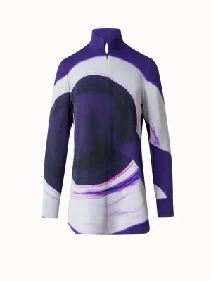 Silk Tunic Blouse with Purple Loop Print
