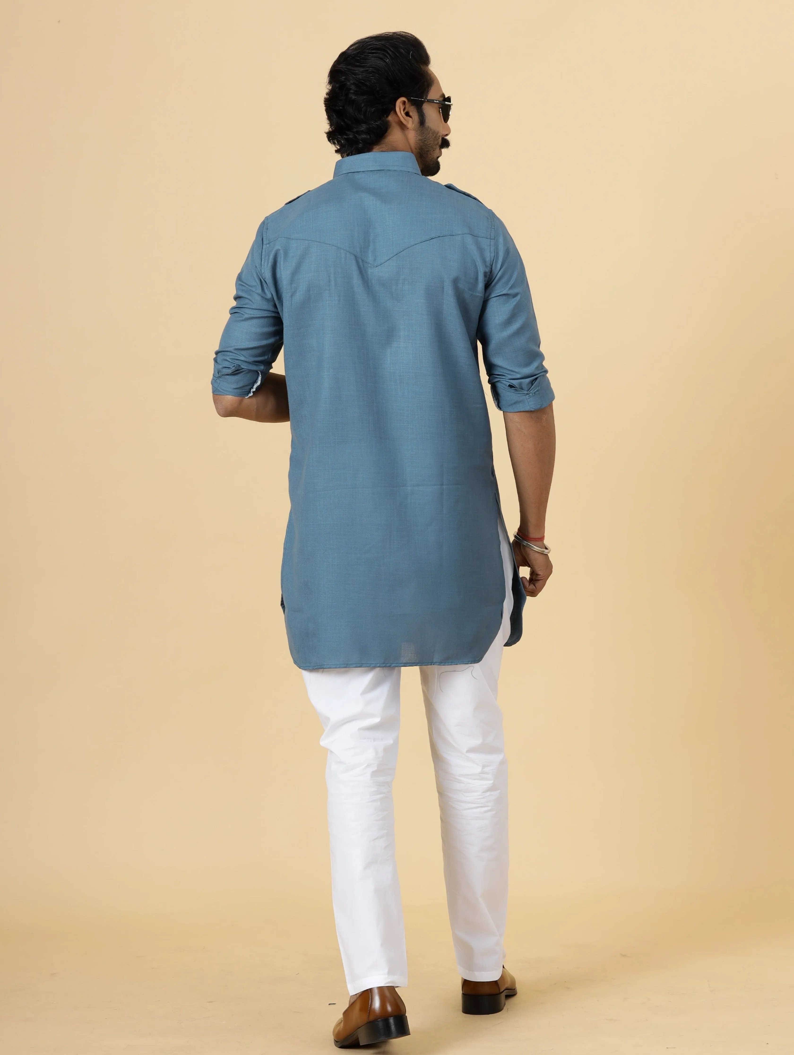 Slate Grey Hunting Style Kurta-Pajama Set