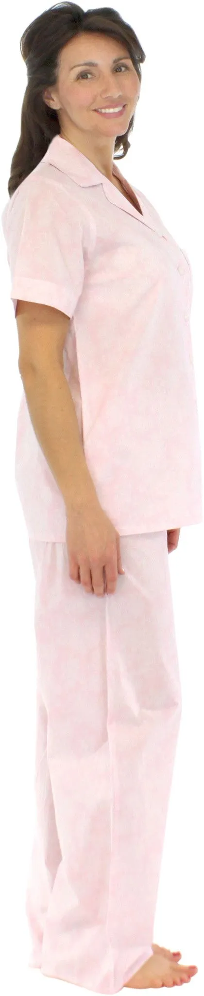 Sleepyheads Women's Poplin Cotton Short Sleeve Button Up Top and Pants Pajama Set