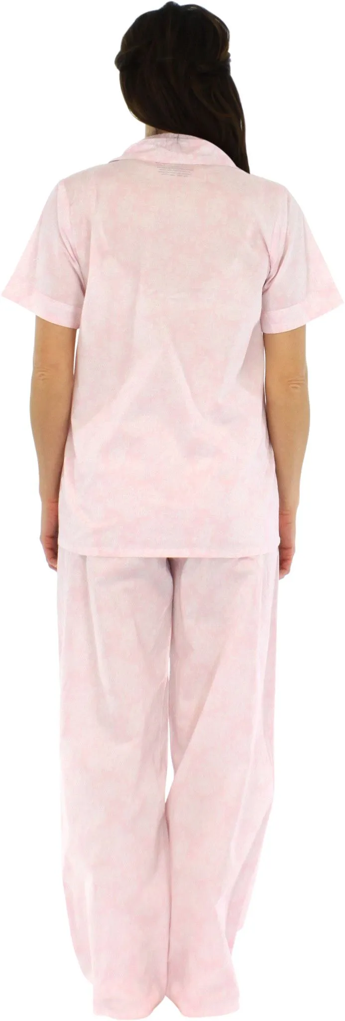 Sleepyheads Women's Poplin Cotton Short Sleeve Button Up Top and Pants Pajama Set