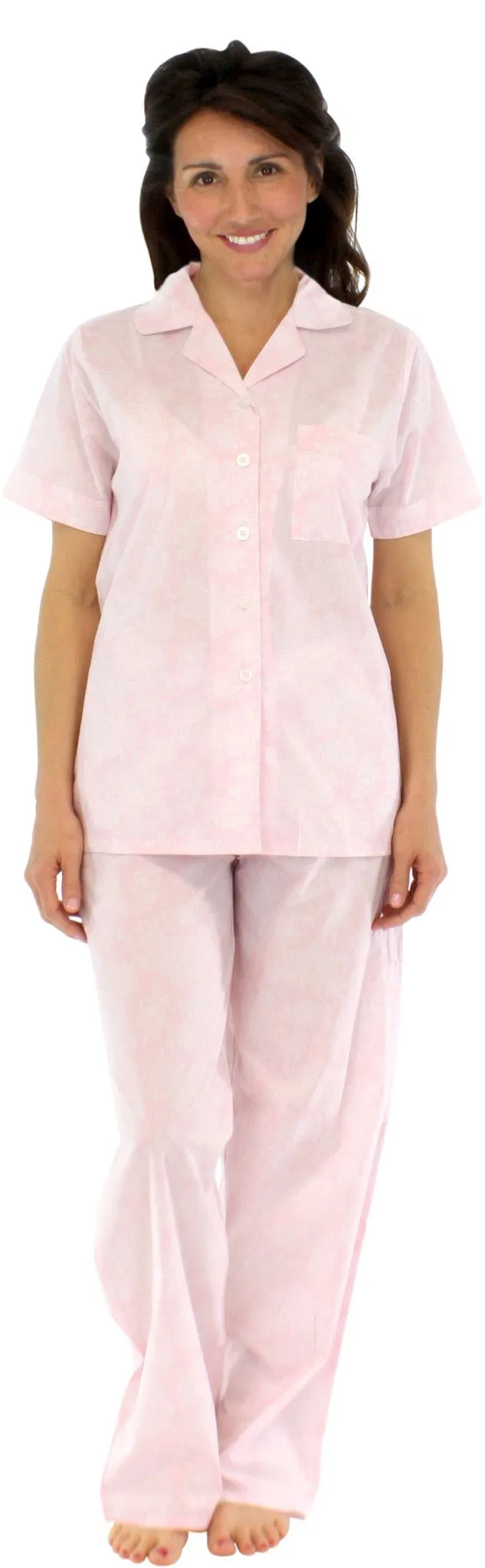 Sleepyheads Women's Poplin Cotton Short Sleeve Button Up Top and Pants Pajama Set