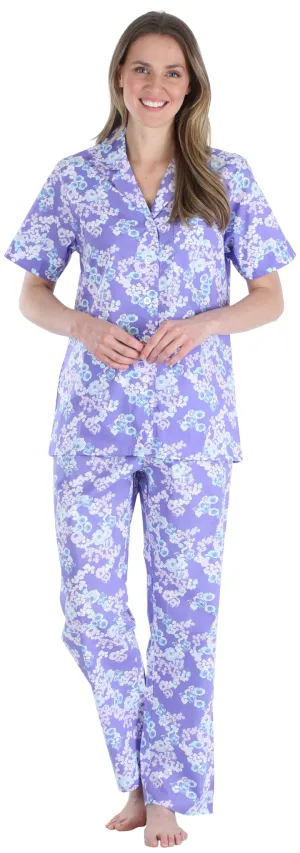 Sleepyheads Women's Poplin Cotton Short Sleeve Button Up Top and Pants Pajama Set