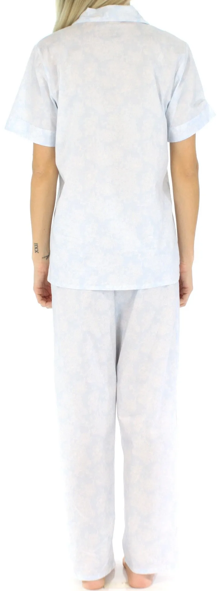 Sleepyheads Women's Poplin Cotton Short Sleeve Button Up Top and Pants Pajama Set