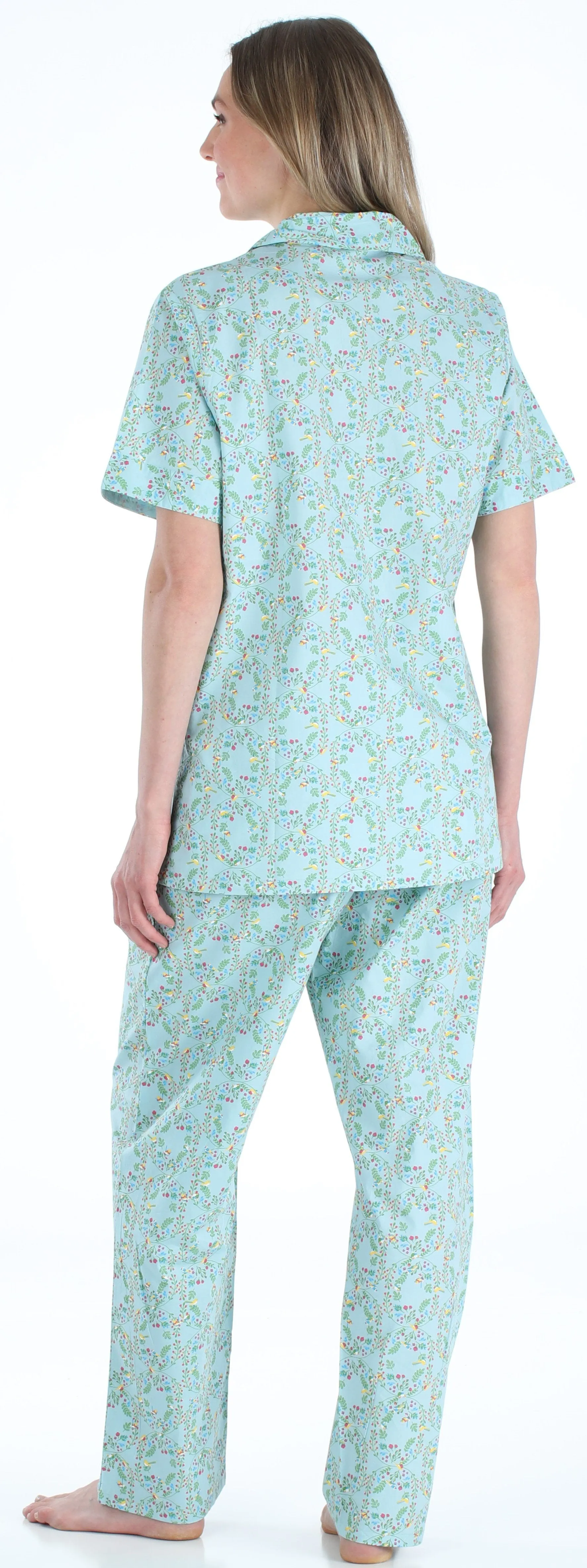 Sleepyheads Women's Poplin Cotton Short Sleeve Button Up Top and Pants Pajama Set