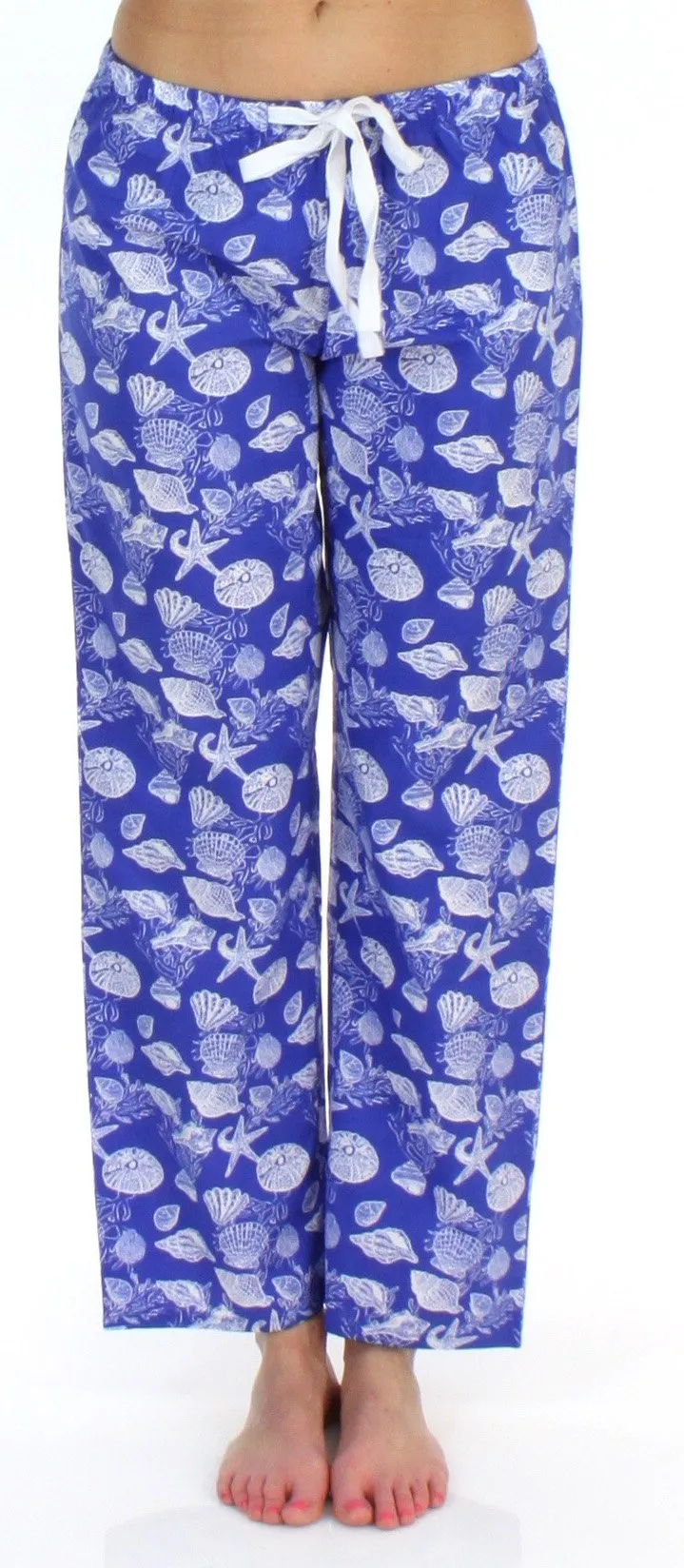 Sleepyheads Women's Poplin Cotton Short Sleeve Button Up Top and Pants Pajama Set
