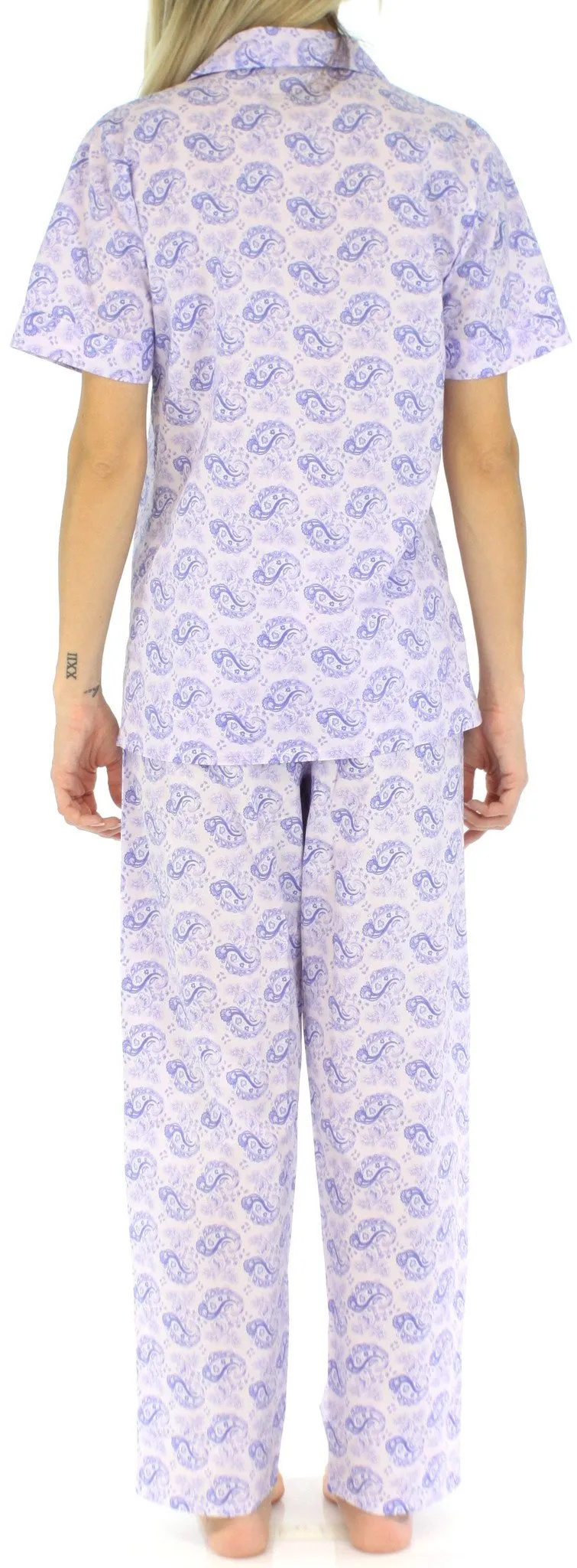 Sleepyheads Women's Poplin Cotton Short Sleeve Button Up Top and Pants Pajama Set