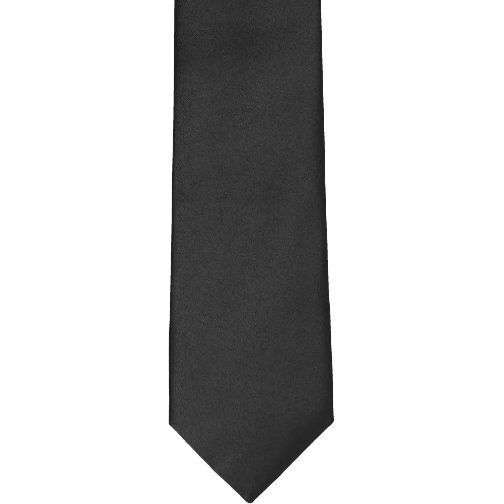 Slim Black Solid Color Clip-On Tie, 20" Length