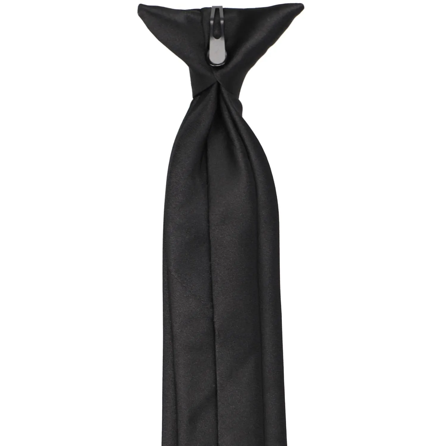 Slim Black Solid Color Clip-On Tie, 20" Length