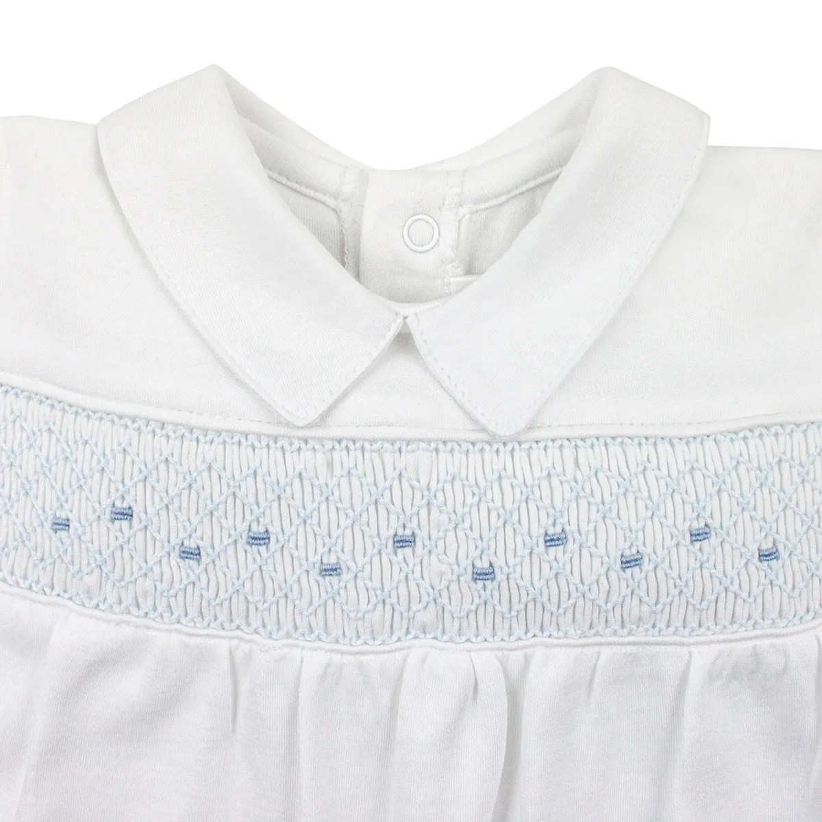Smock Light Blue seeds Embroidery Footie |  Baby Boy