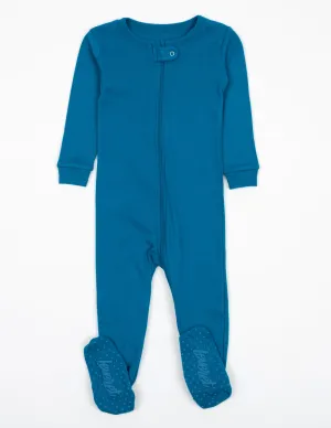 Solid Color Teal Blue Footed Pajamas