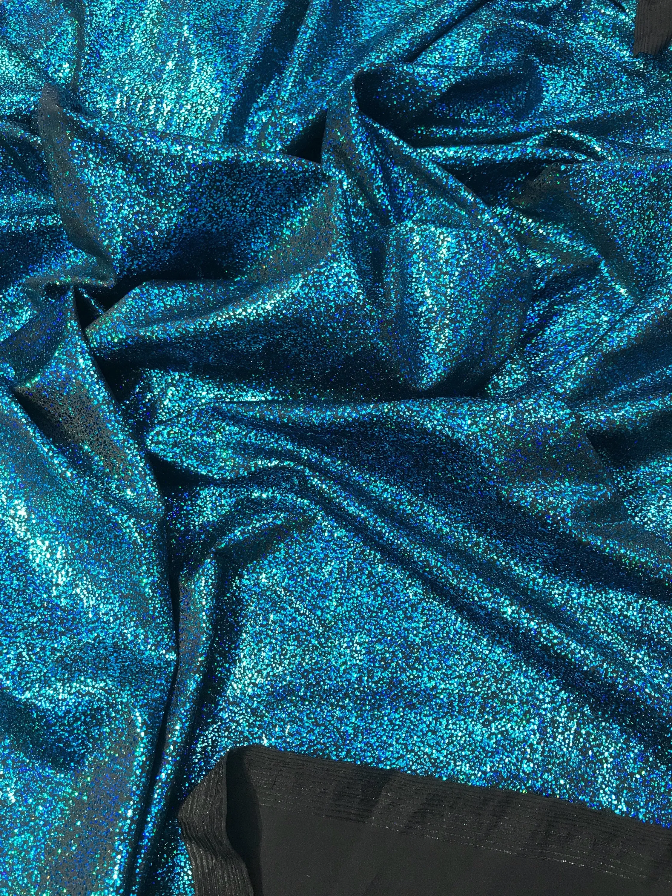 Turquoise-black iridescent shattered glass design 4 way Stretch nelon spandex-leggings-dresses-bathing suits-apparel-sold by the yard.