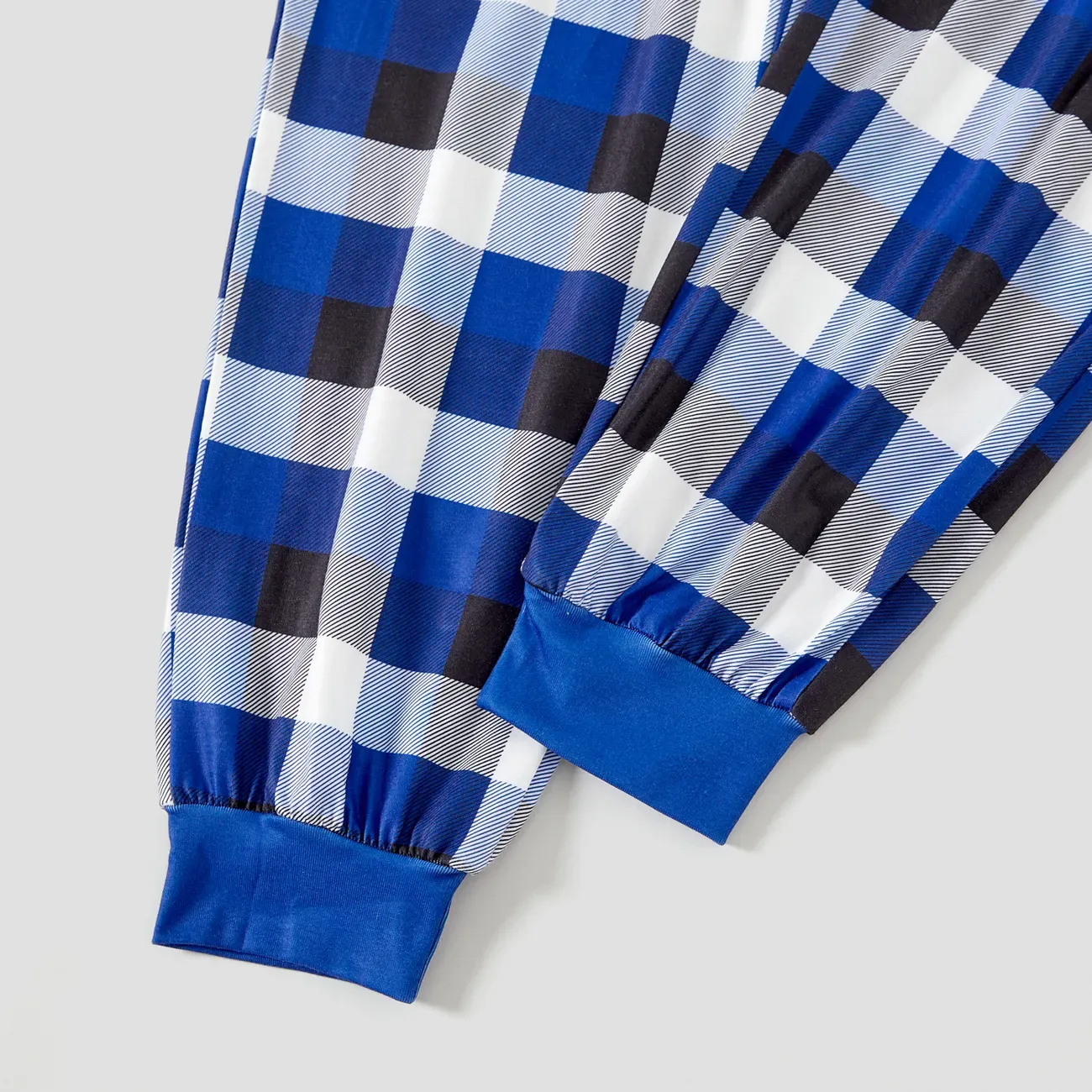 White Christmas Tree and Elk "Merry Christmas" Monogram Print 2024 Blue Long Sleeves with Blue&White&Black Plaid Pants Family Matching Pajamas