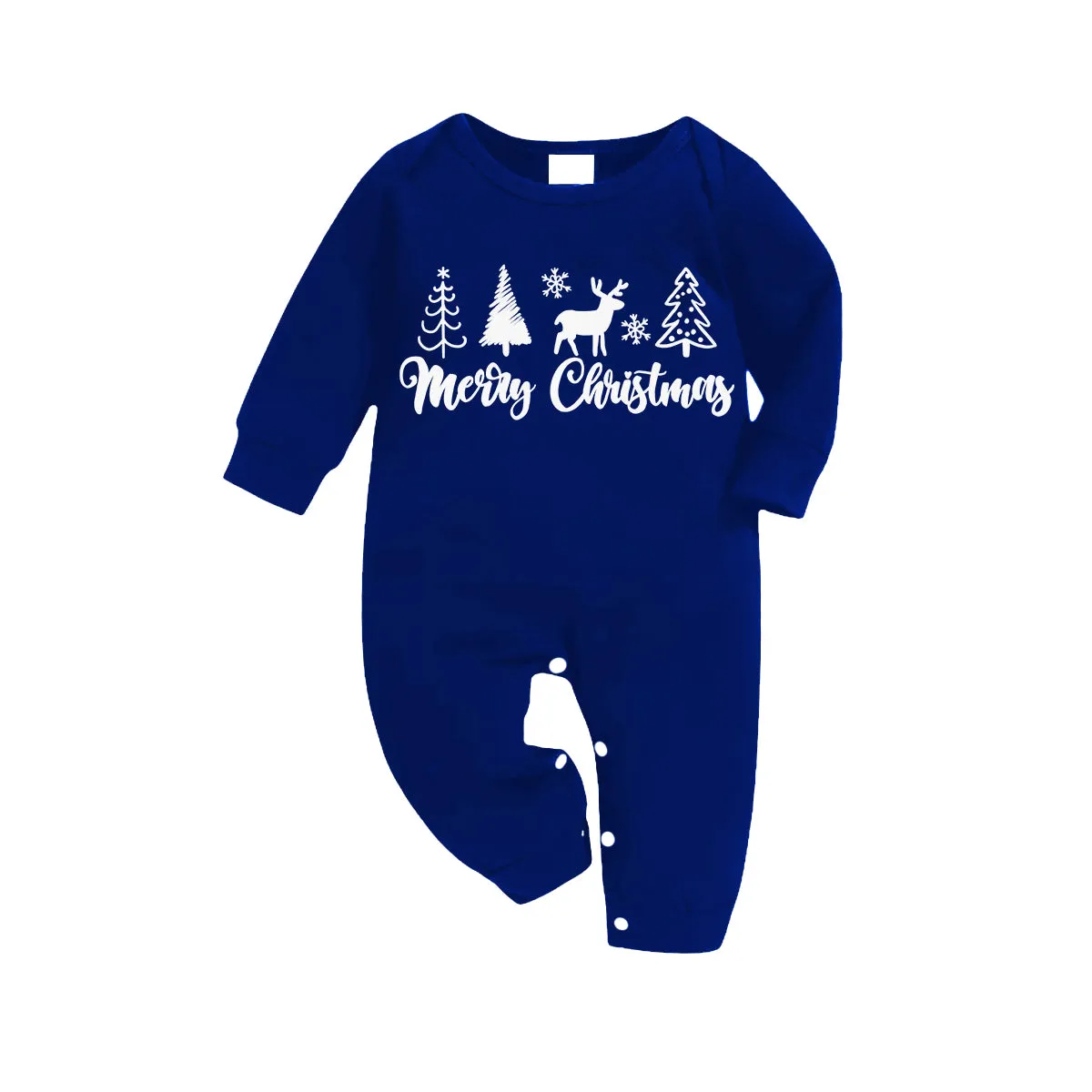 White Christmas Tree and Elk "Merry Christmas" Monogram Print 2024 Blue Long Sleeves with Blue&White&Black Plaid Pants Family Matching Pajamas