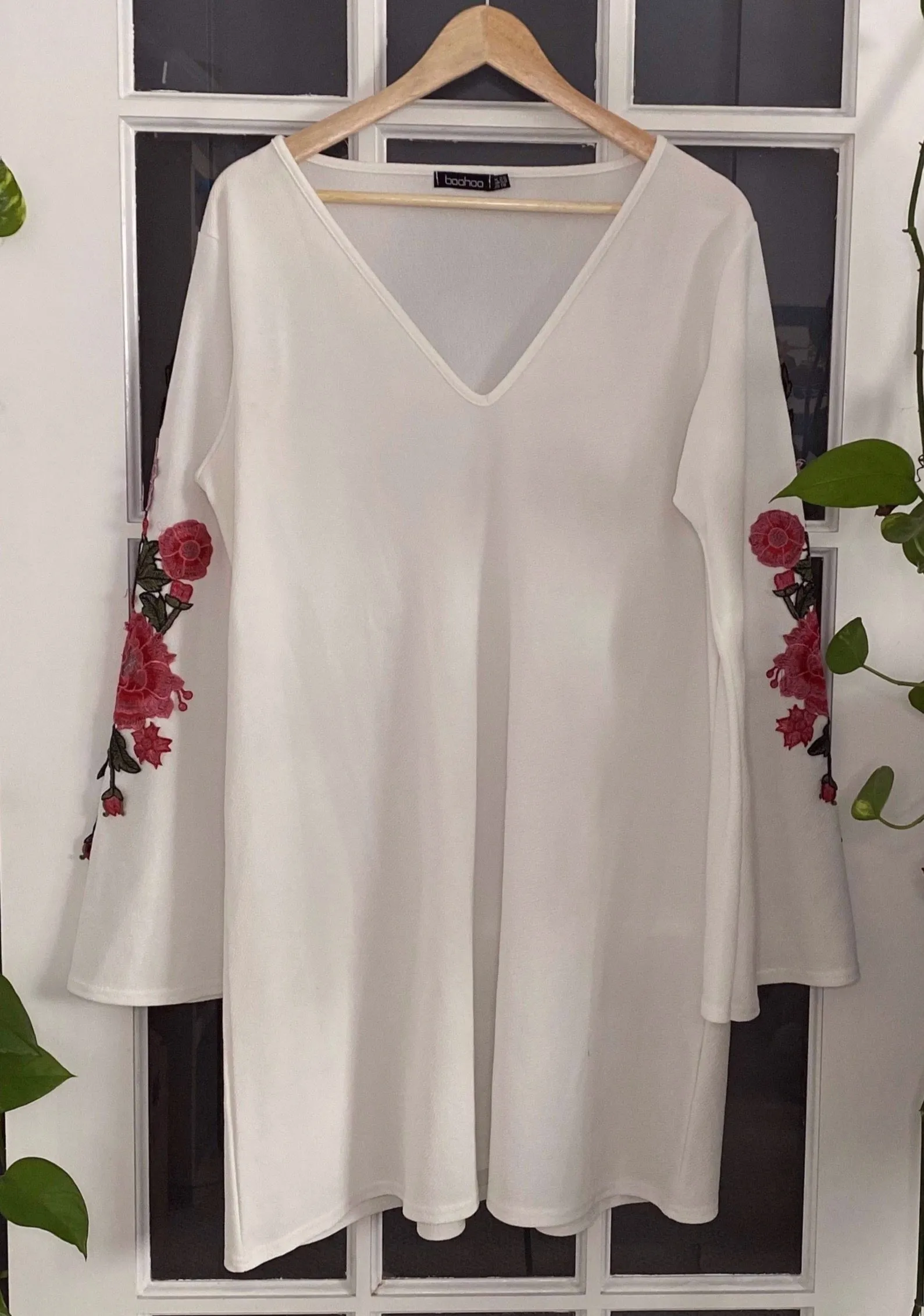 White Dress with Red Floral Sleeves 18
