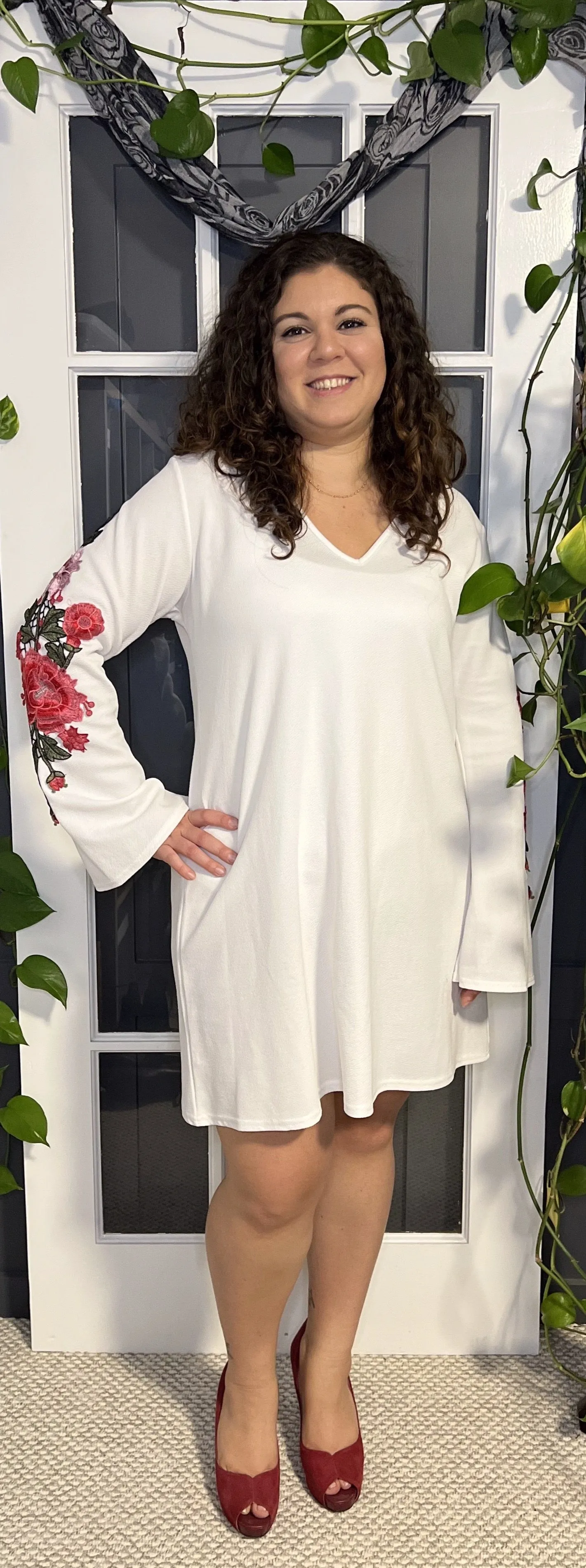White Dress with Red Floral Sleeves 18