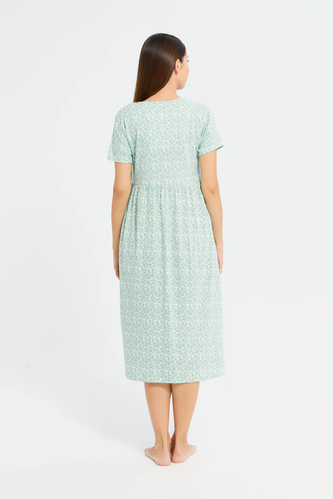 Women Mint Knit Printed Nightgown