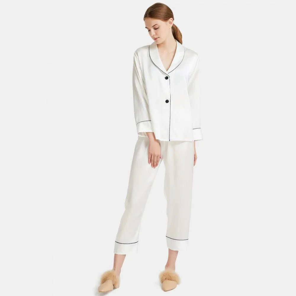 Women Silk Pajamas Long Sleeve Two-piece Sleepwear Pure Silk Pajama Set