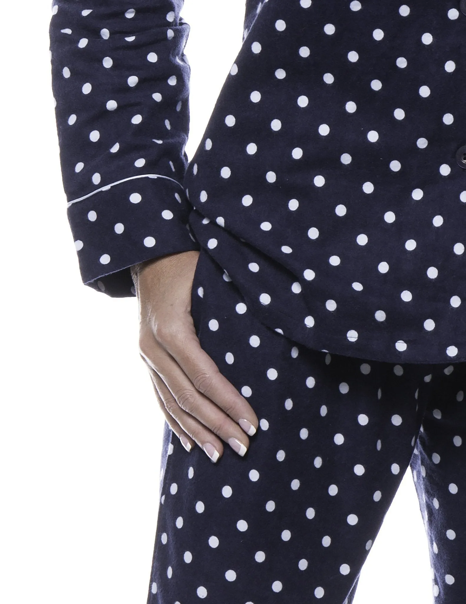 Women's 100% Cotton Flannel Pajama Sleepwear Set - Dots Diva Dark Blue/Light Blue