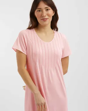 Women's French Pleat Short Sleeved Jersey Nightdress - Pink