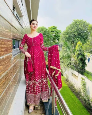 Women's  Gown with Dupatta - Heavy Fox Georgette with Sequin Embroidery | Full-Stitched, Ready-to-Wear in Sizes M-XXL
