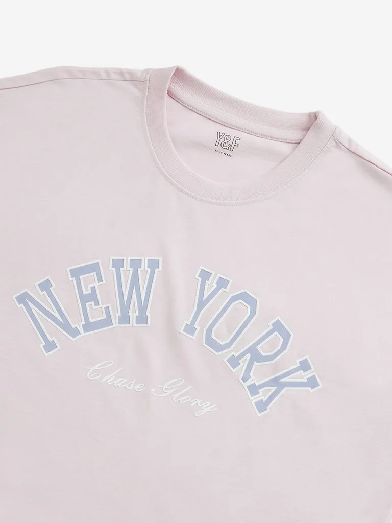 Y&F Kids Pink Text Design Cropped T-Shirt