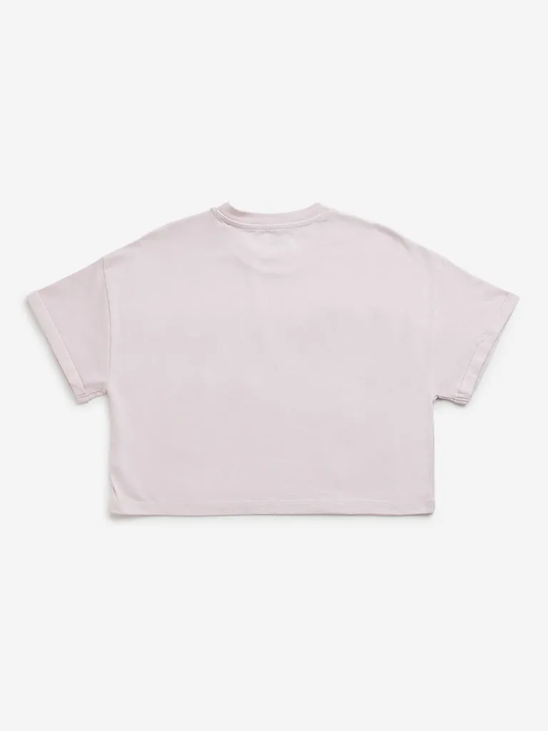 Y&F Kids Pink Text Design Cropped T-Shirt