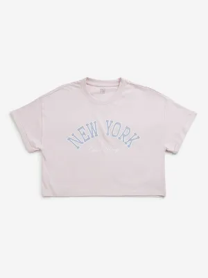 Y&F Kids Pink Text Design Cropped T-Shirt