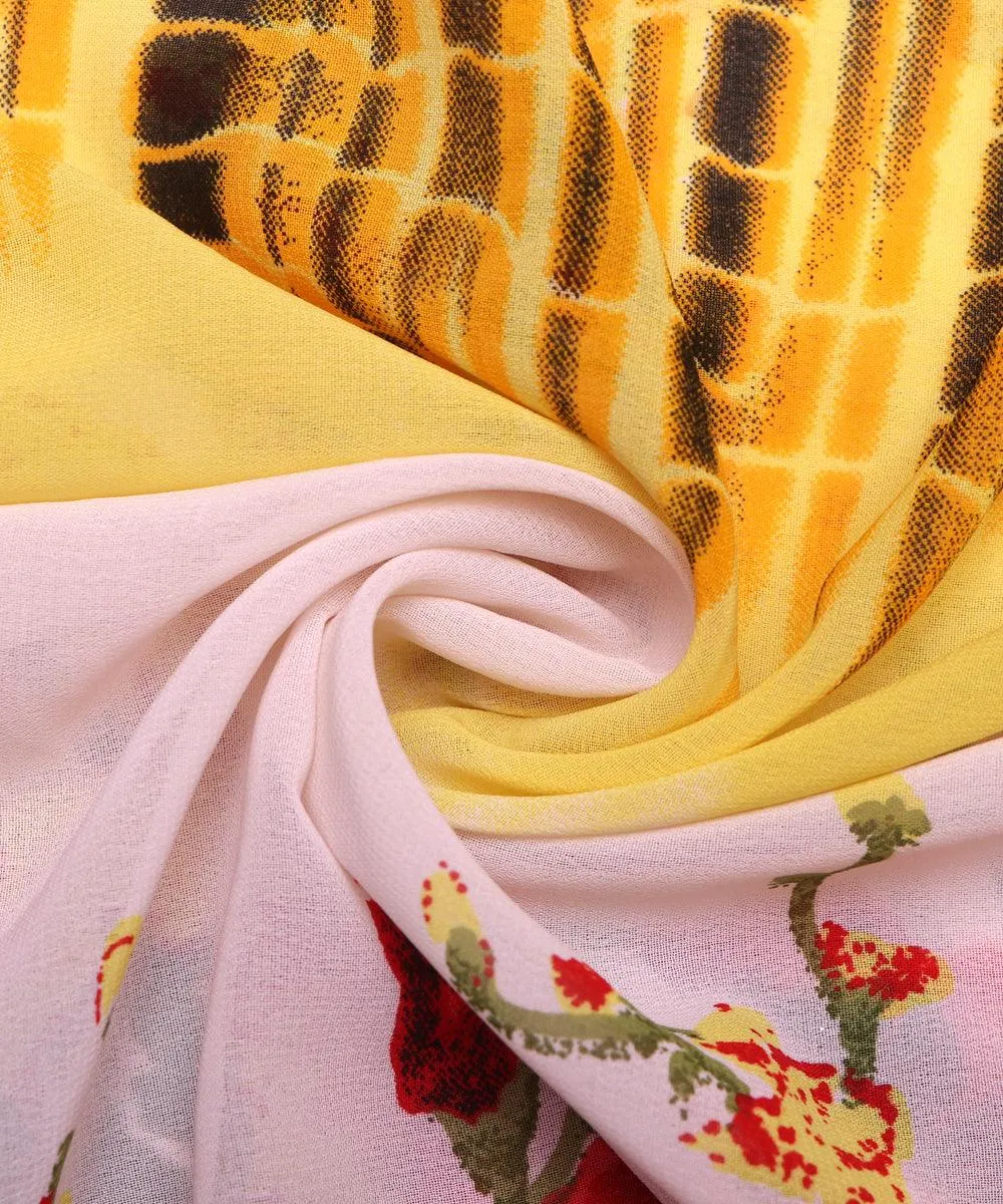 Yellow White Floral Print Georgette Fabric